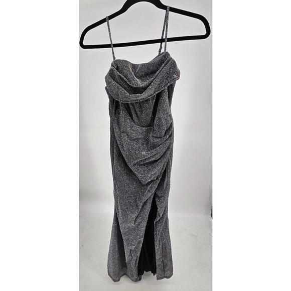 Faeriestyle Glamorous Sparkly Silver Maxi Dress with Slit S - Picture 1 of 2
